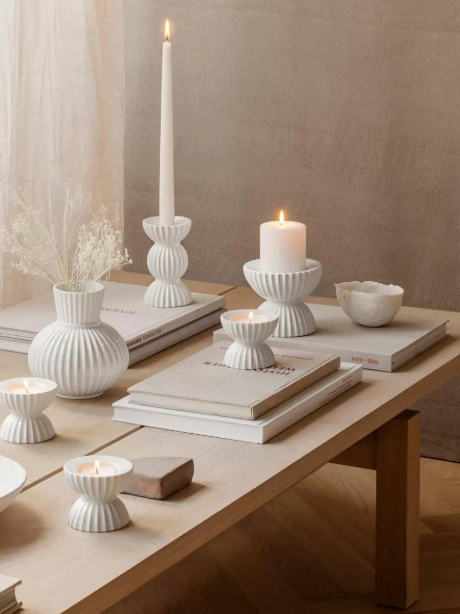 Teelichthalter-Lyngby Porcelaen Porzellan-Teelichthalter Tura mit geriffelter Oberfläche