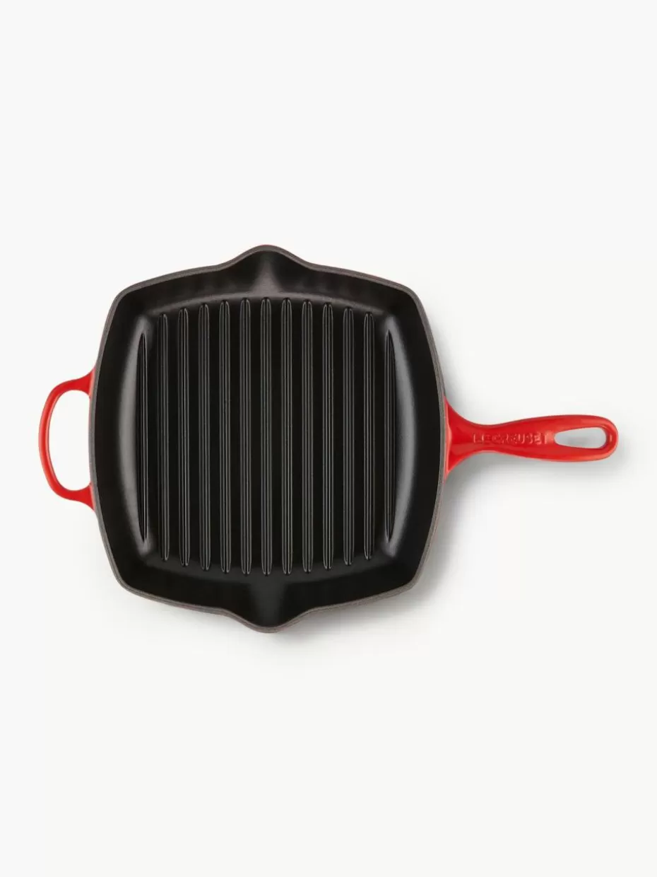 Pfannen-Le Creuset Quadratische Grillpfanne Signature Collection aus Gusseisen mit Rillenstruktur Rottöne