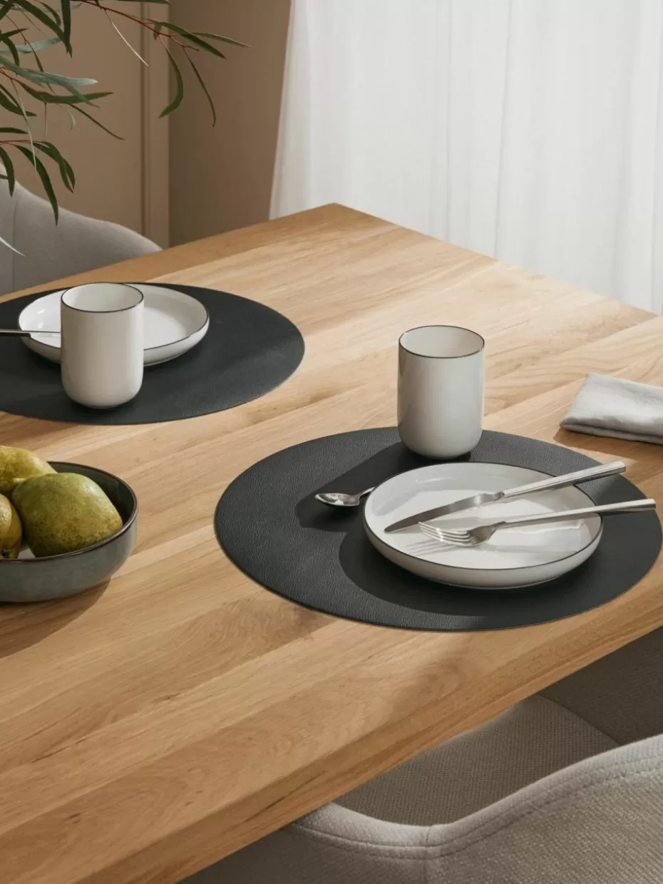 Tischsets | Tischsets-Asa Selection Runde Kunstleder-Tischsets Pik, 2 Stück Schwarz