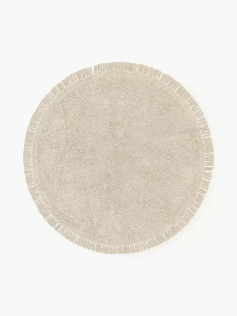 Runde Teppiche-Westwing Collection Runder Baumwollteppich Daya mit Fransen, handgetuftet Hellbeige
