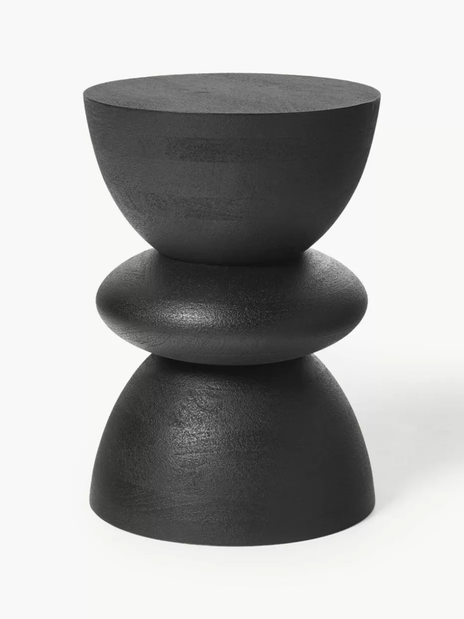 Beistelltische-Westwing Collection Runder Beistelltisch Benno aus Mangoholz Mangoholz, schwarz lackiert