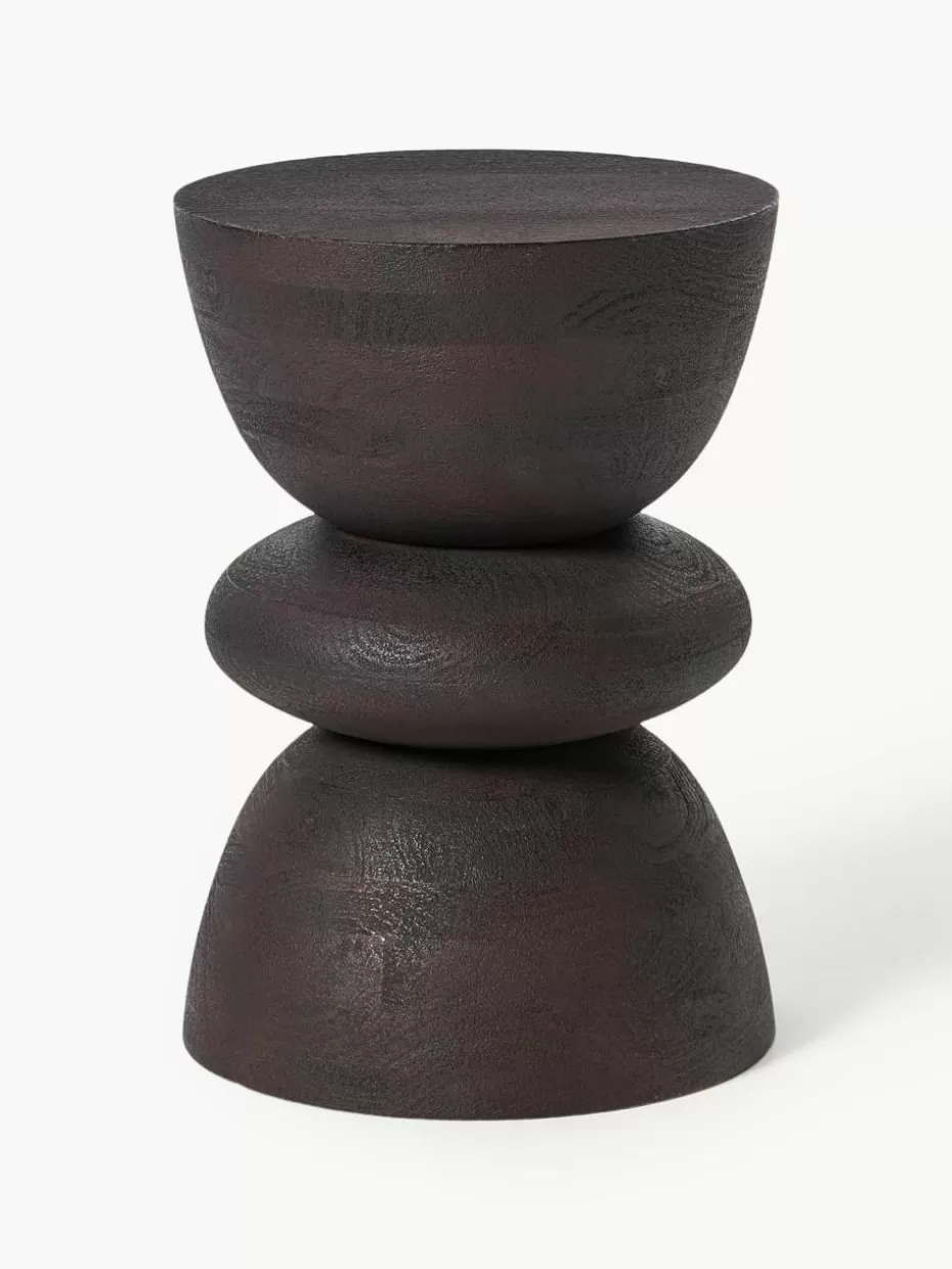 Beistelltische-Westwing Collection Runder Beistelltisch Benno aus Mangoholz Mangoholz, dunkelbraun lackiert