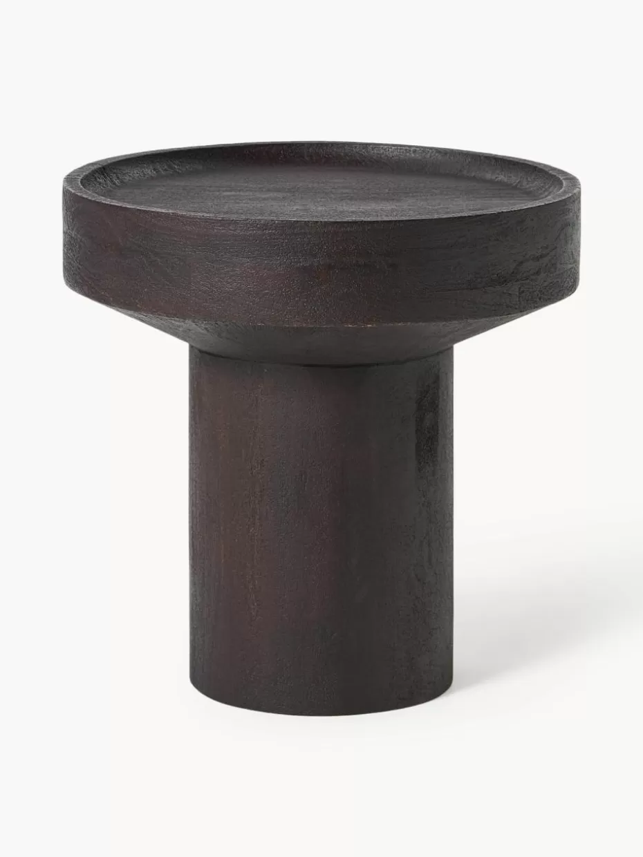 Beistelltische-Westwing Collection Runder Beistelltisch Benno aus Mangoholz Mangoholz, dunkelbraun lackiert