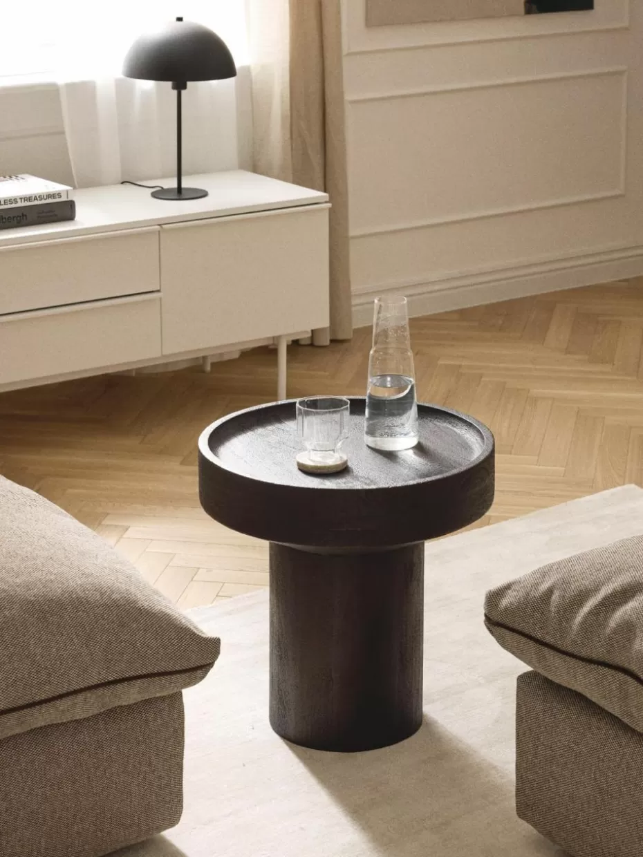 Beistelltische-Westwing Collection Runder Beistelltisch Benno aus Mangoholz Mangoholz, dunkelbraun lackiert