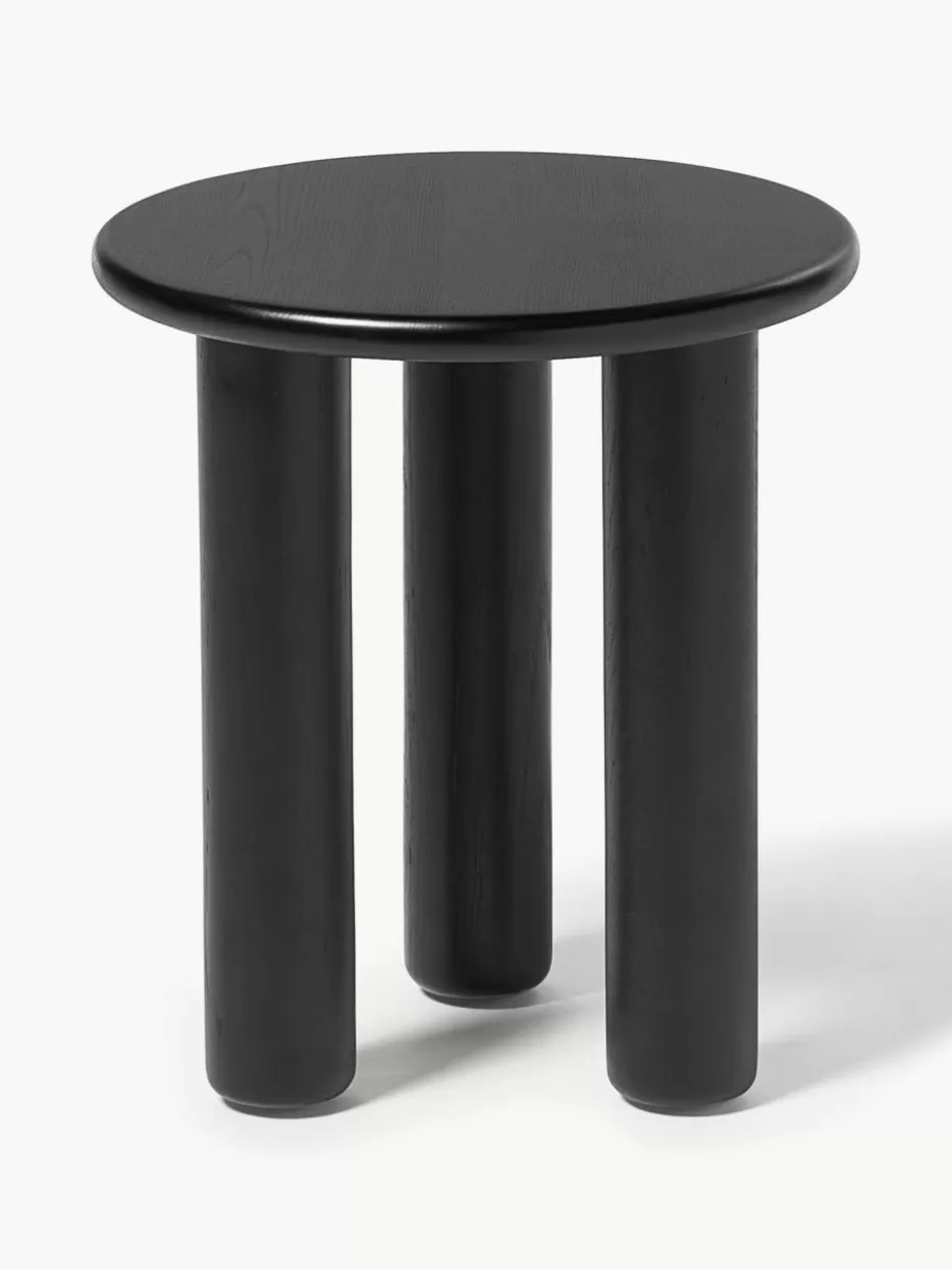 Beistelltische-Westwing Collection Runder Beistelltisch Didi aus Eichenholz Eichenholz, schwarz lackiert