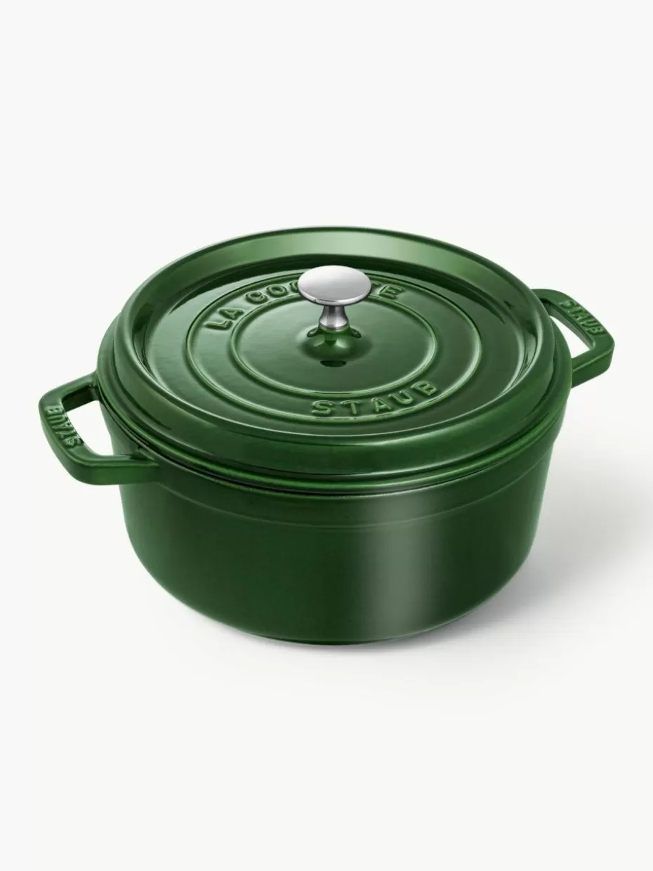 Töpfe-Staub Runder Bräter La Cocotte aus Gusseisen Dunkelgrün, Silberfarben