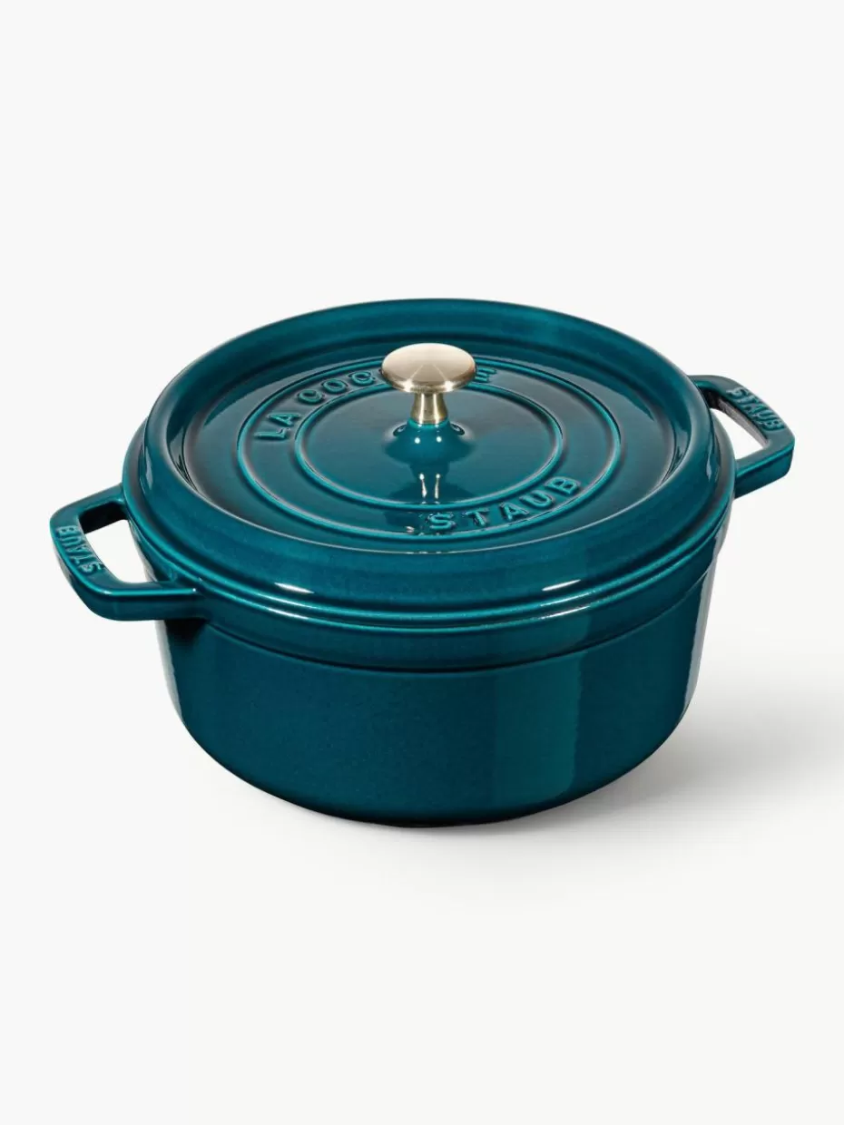 Töpfe-Staub Runder Bräter La Cocotte aus Gusseisen Petrol, glänzend