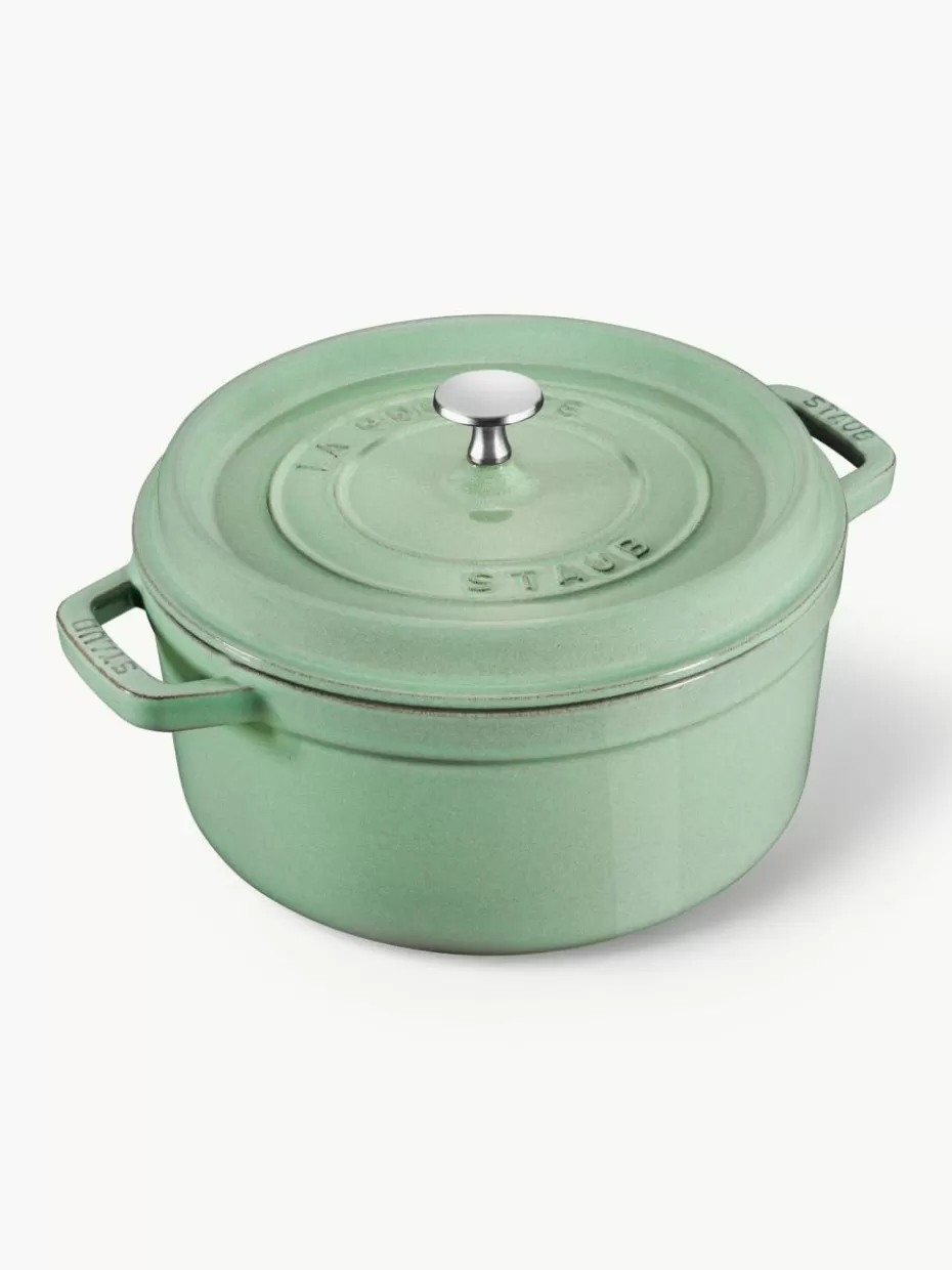 Töpfe-Staub Runder Bräter La Cocotte aus Gusseisen Salbeigrün, glänzend