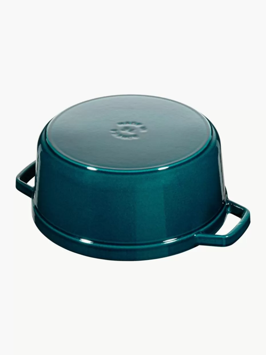 Töpfe-Staub Runder Bräter La Cocotte aus Gusseisen Petrol, glänzend