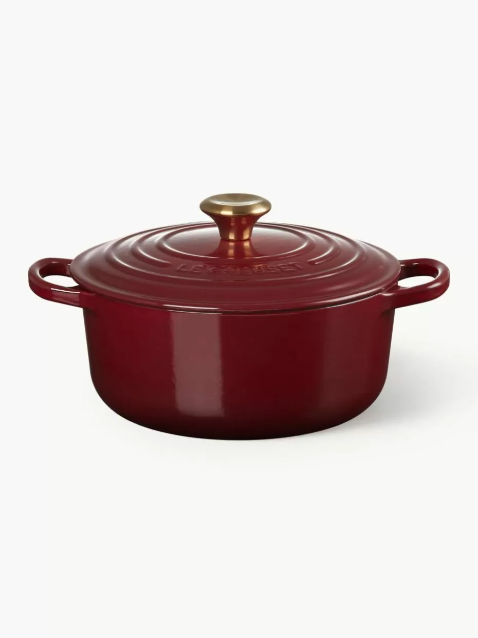 Töpfe-Le Creuset Runder Bräter Signature Collection aus Gusseisen Weinrot, Goldfarben