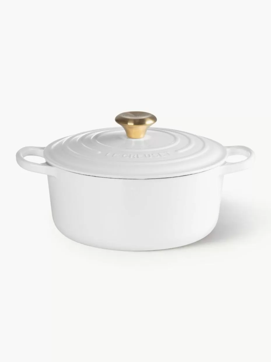 Töpfe-Le Creuset Runder Bräter Signature Collection aus Gusseisen Weiß, Goldfarben