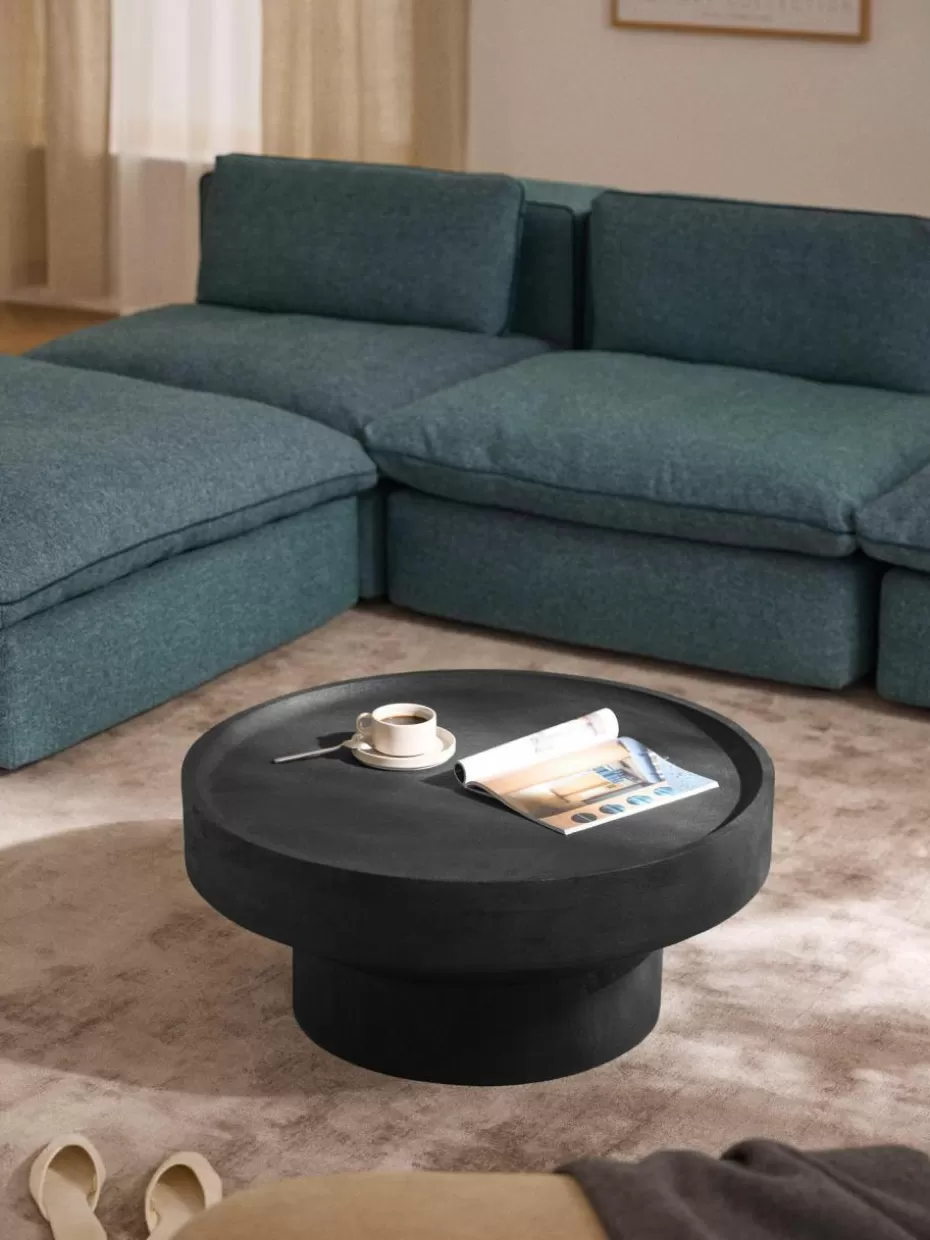 Couchtische-Westwing Collection Runder Couchtisch Benno aus Mangoholz Mangoholz, schwarz lackiert