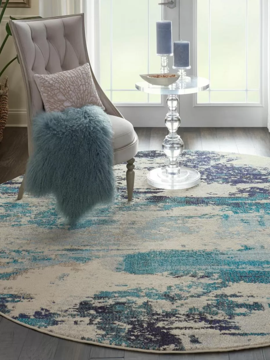 Runde Teppiche-Westwing Runder Design Niederflor-Teppich Celestial Hellbeige, Blautöne