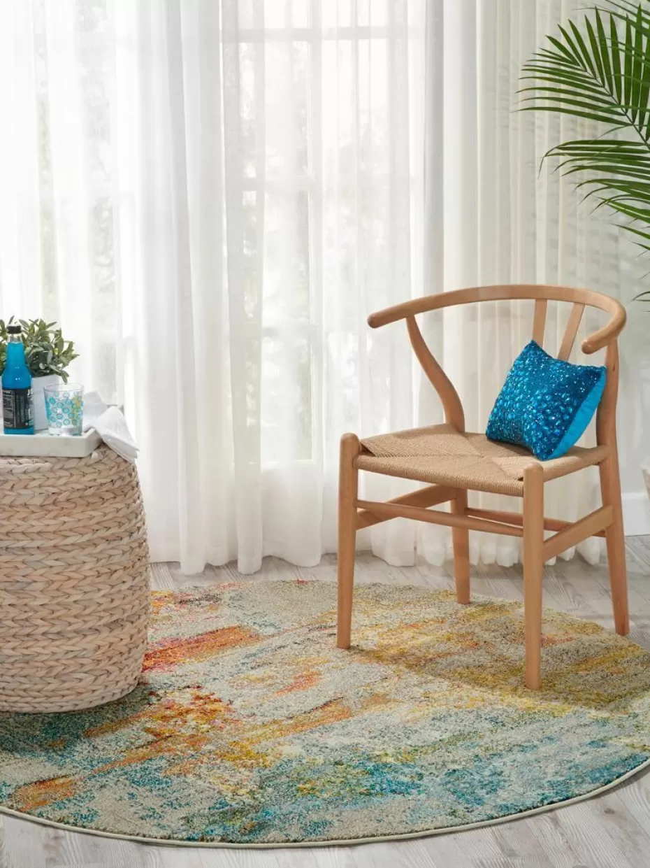 Runde Teppiche-Westwing Runder Design Niederflor-Teppich Celestial Hellbeige, Bunt