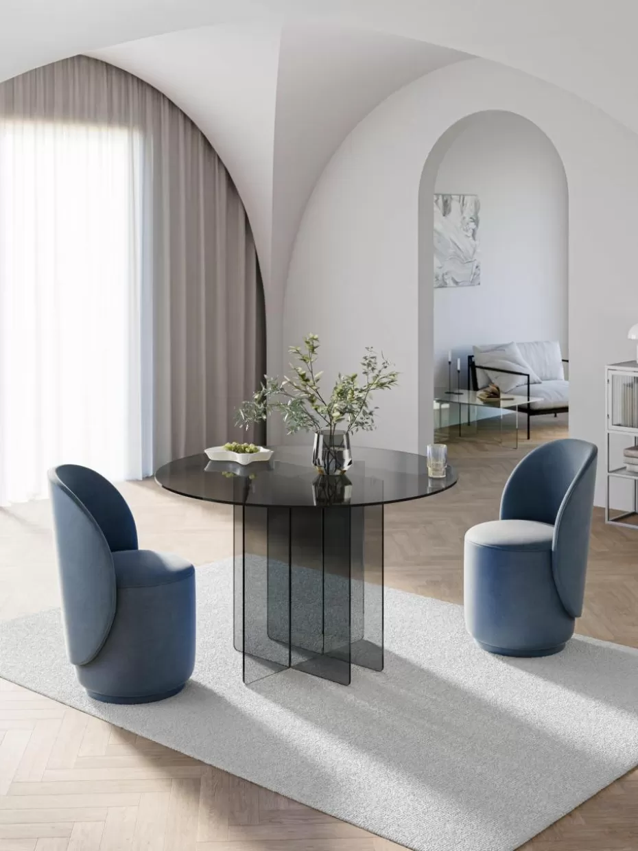 Esstische-Westwing Collection Runder Glas-Esstisch Anouk, Ø 120 cm Grau, transparent