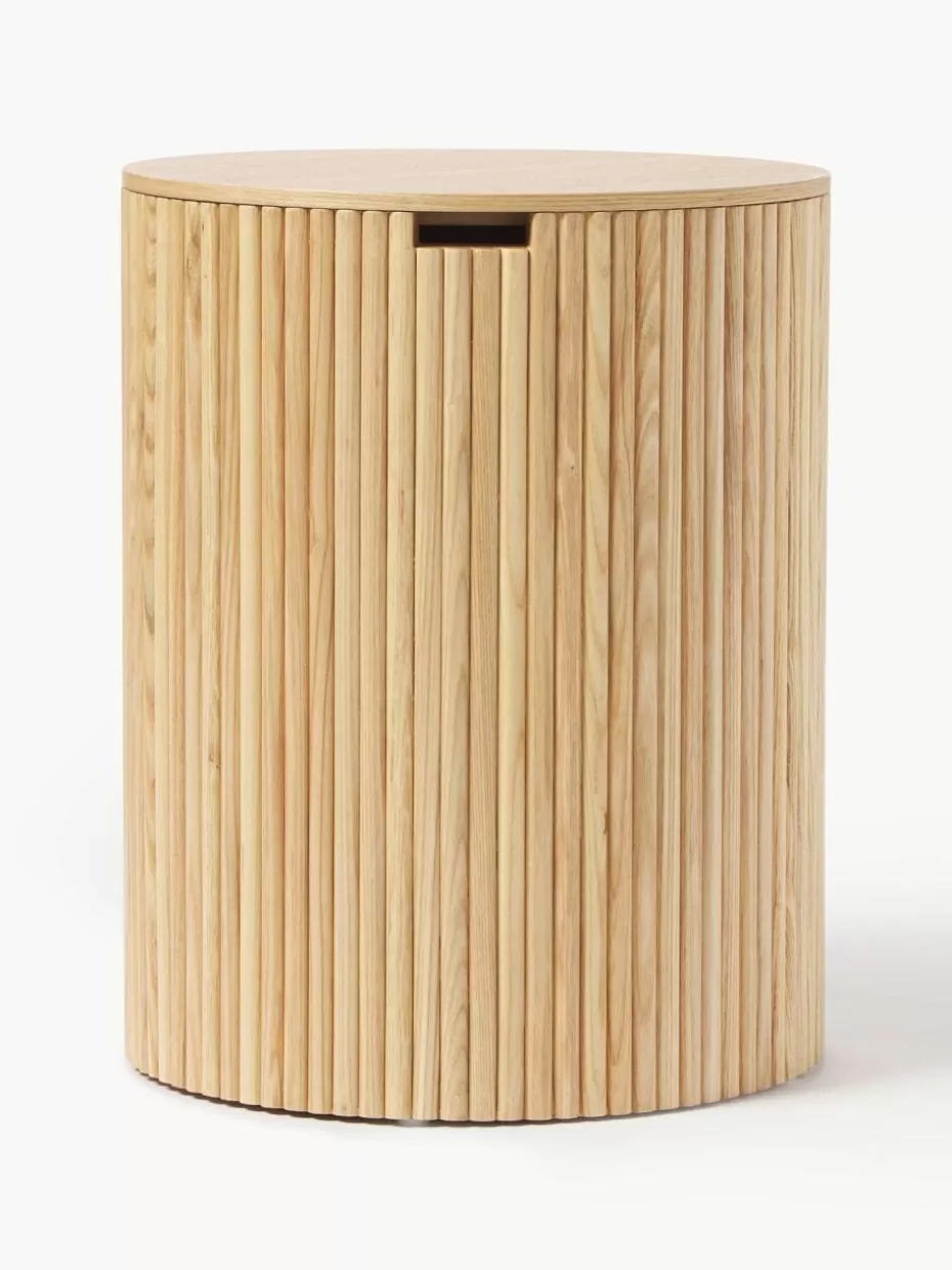 Beistelltische-Westwing Collection Runder Holz-Beistelltisch Nele mit Stauraum Helles Eschenholz