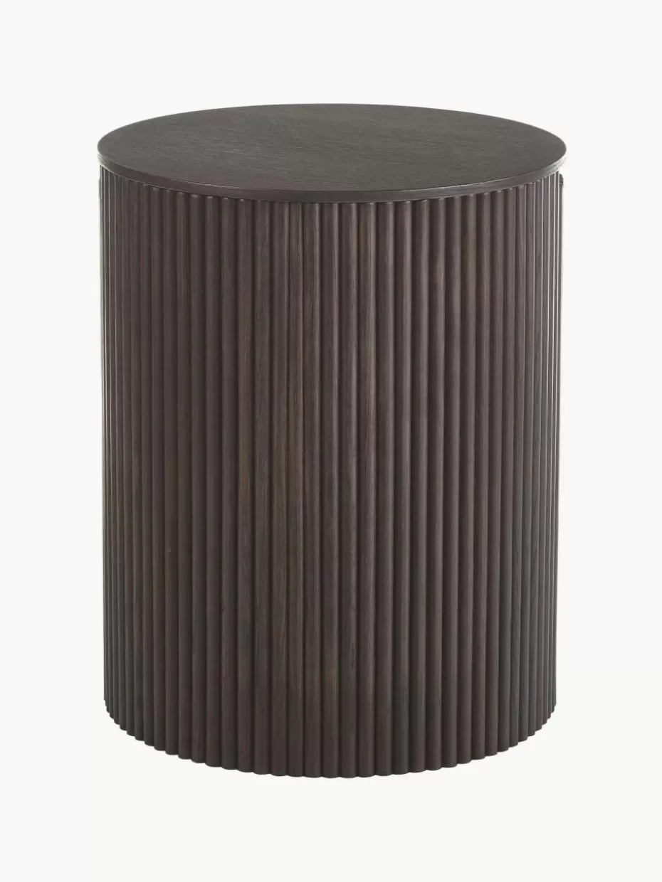 Beistelltische-Westwing Collection Runder Holz-Beistelltisch Nele mit Stauraum Eschenholz, dunkelbraun lackiert