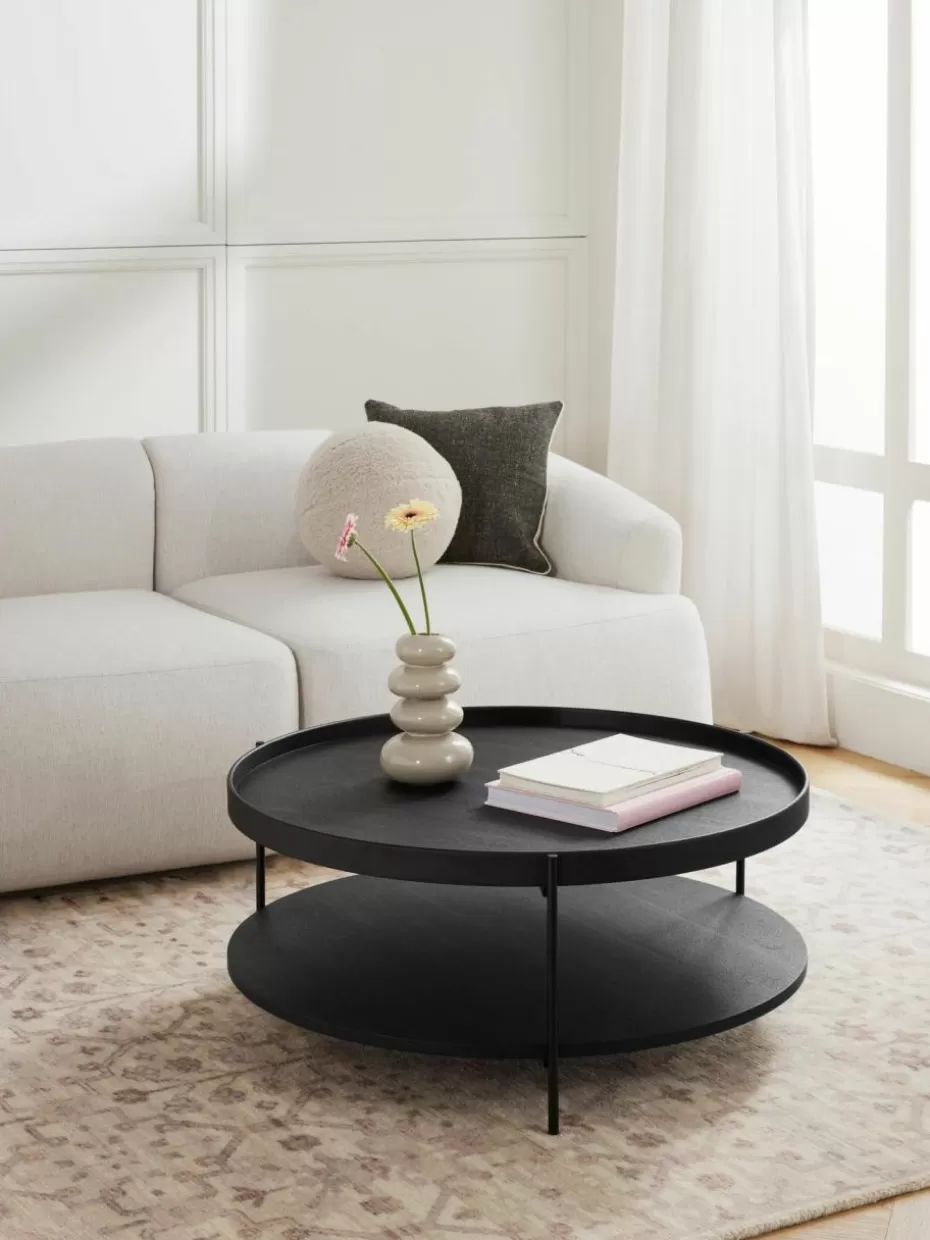 Couchtische-Westwing Collection Runder Holz-Couchtisch Renee Eschenholz, schwarz lackiert