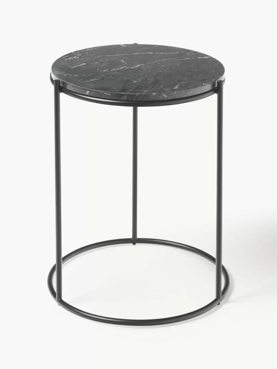 Beistelltische-Westwing Collection Runder Marmor-Beistelltisch Ella Schwarz, marmoriert