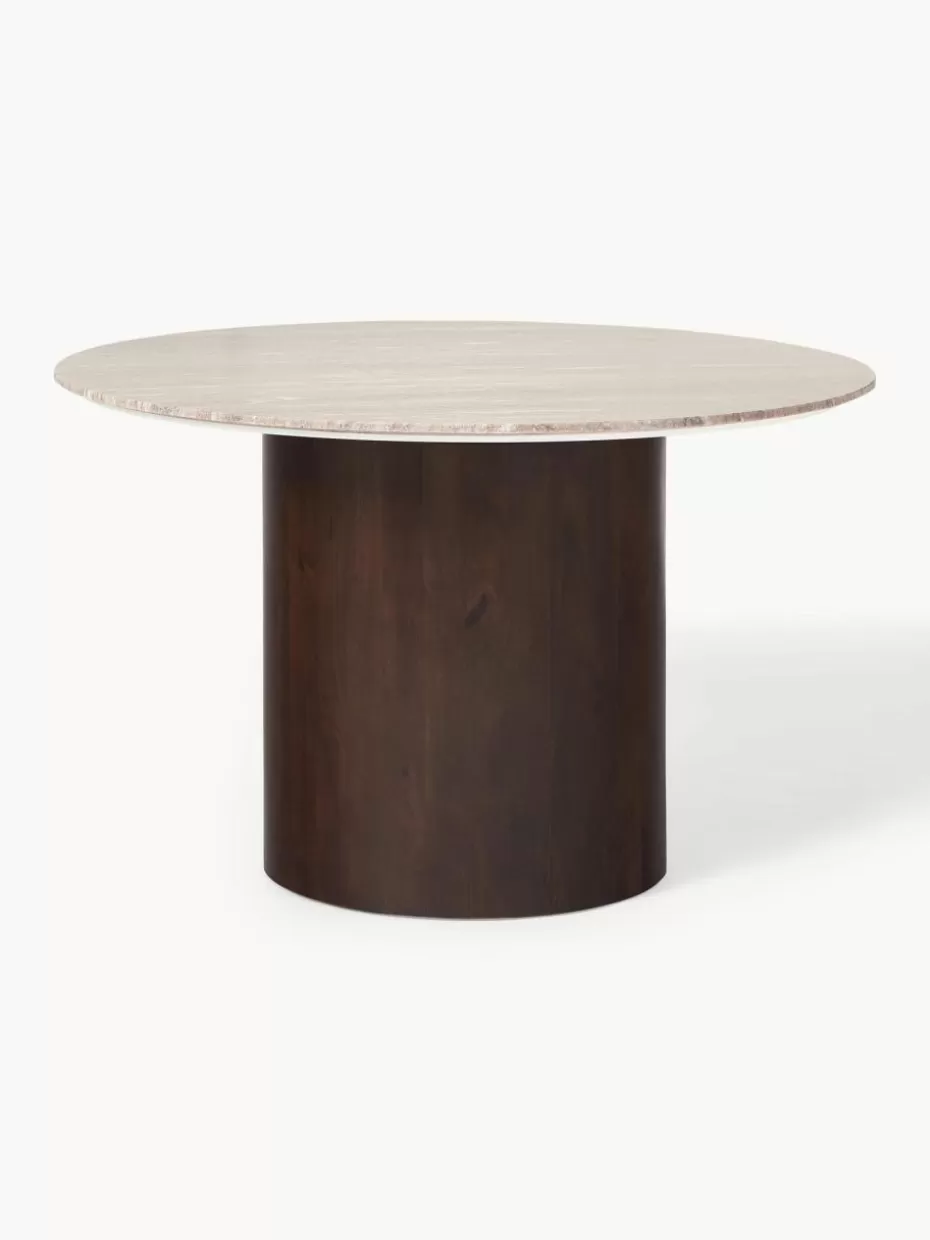 Esstische-Westwing Collection Runder Marmor-Esstisch Abby, Ø 120 cm Hellbeige, marmoriert