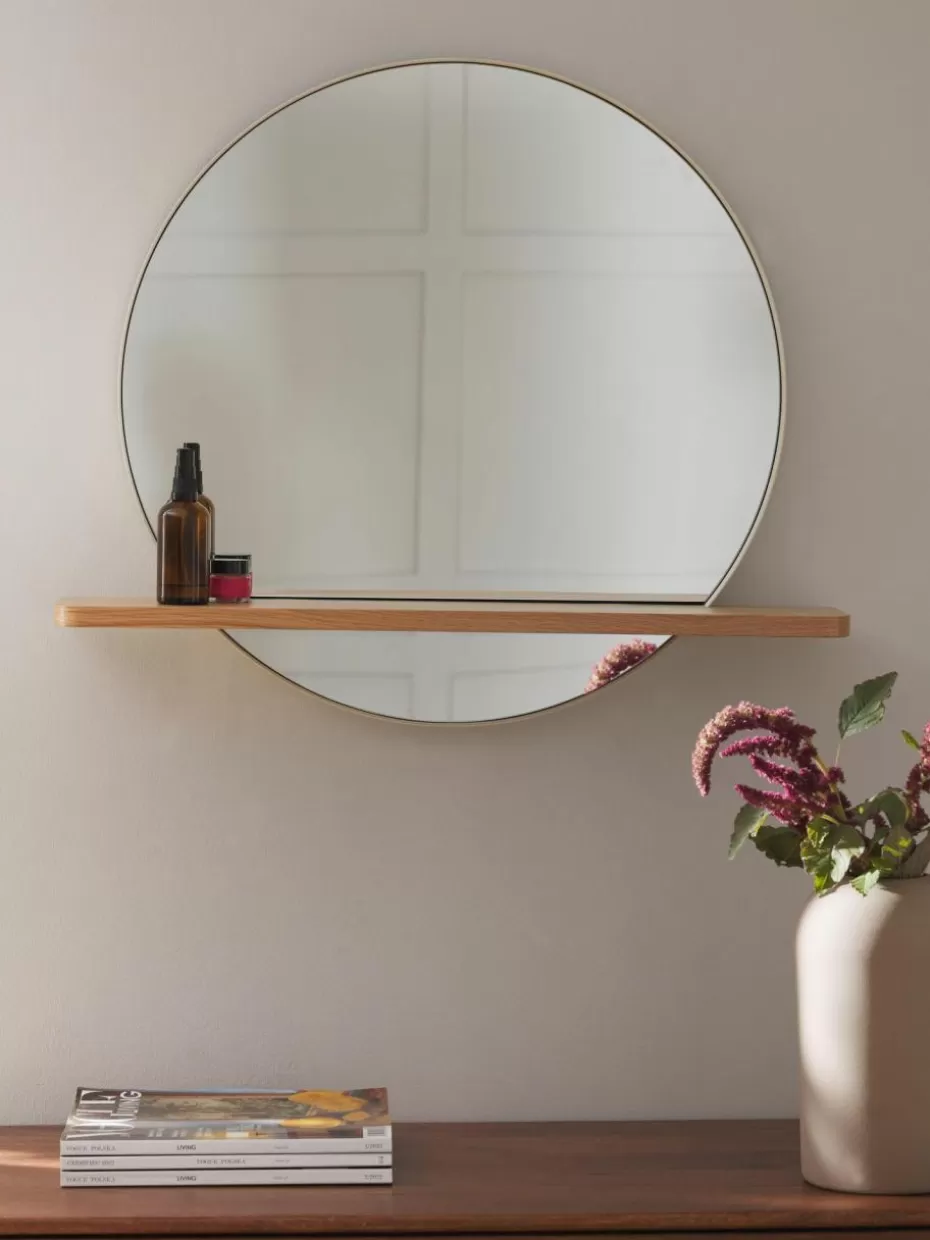 Wandspiegel-Westwing Collection Runder Wandspiegel Kenny mit Holz-Ablage