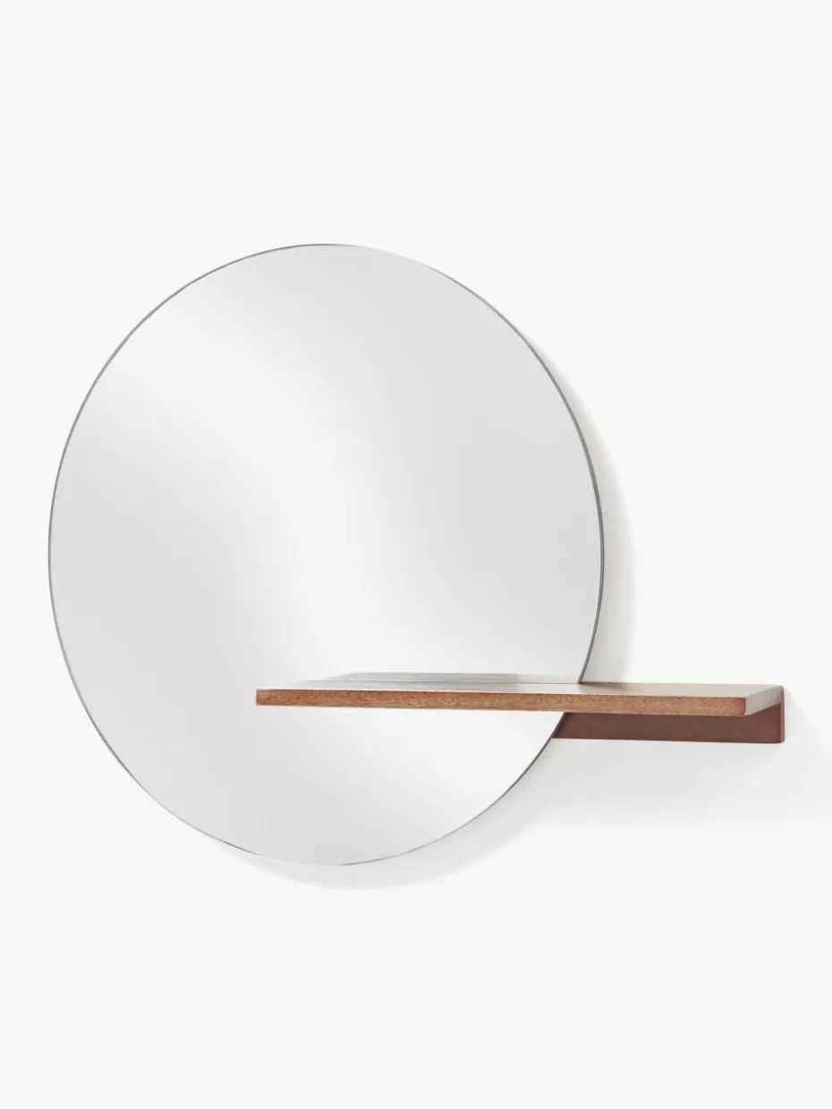 Wandspiegel-Westwing Collection Runder Wandspiegel Sandro mit Ablage aus Holz