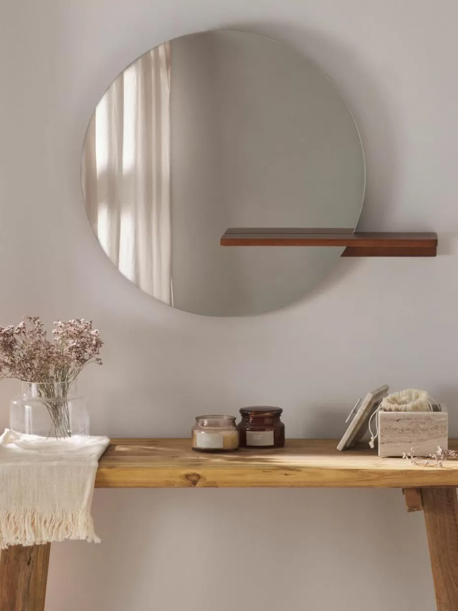 Wandspiegel-Westwing Collection Runder Wandspiegel Sandro mit Ablage aus Holz