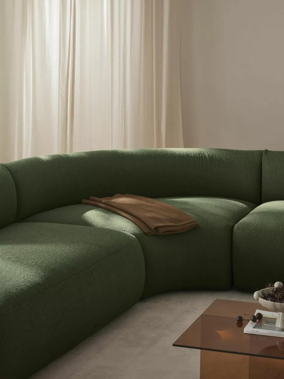 Sofas | Sofaserien-Westwing Collection Rundes Bouclé-Eckmodul Sofia Bouclé Dunkelgrün