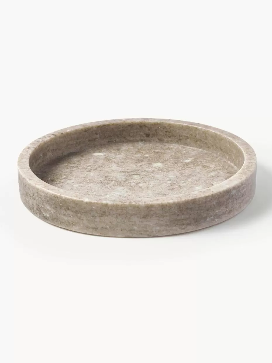 Dekotabletts-Westwing Collection Rundes Deko-Tablett Venice aus Marmor Beige, marmoriert