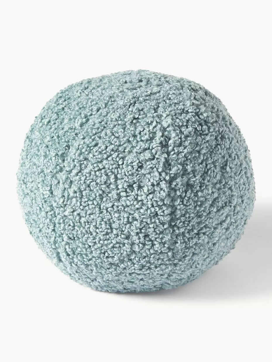 Dekokissen-Westwing Collection Rundes Teddy-Dekokissen Dotty Hellblau
