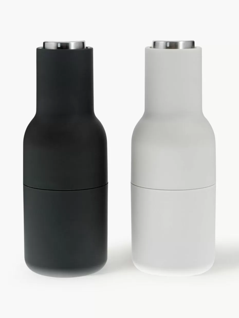 Gewürzmühlen-Audo Copenhagen Salz- & Pfeffermühle Bottle Grinder mit Edelstahldeckel, 2er-Set Anthrazit, Weiß, Silberfarben