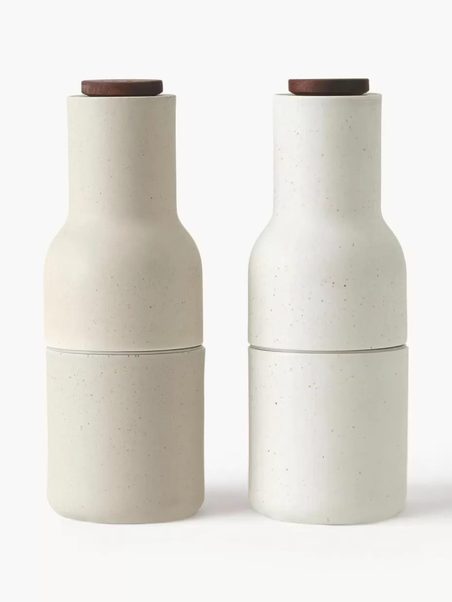 Gewürzmühlen-Audo Copenhagen Salz- & Pfeffermühle Bottle Grinder mit Walnussholzdeckel, 2er-Set Hellbeige, Weiß, Walnussholz