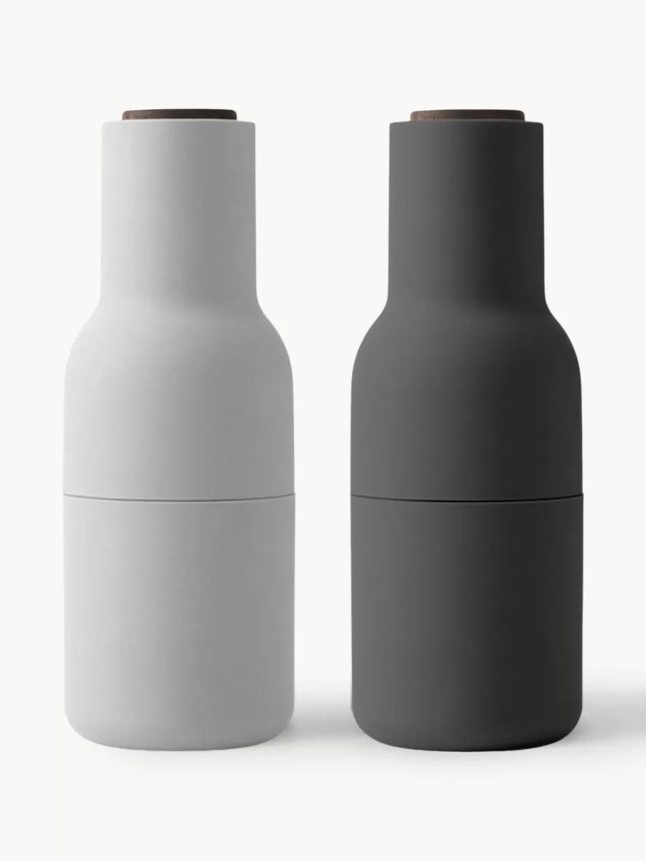 Gewürzmühlen-Audo Copenhagen Salz- & Pfeffermühle Bottle Grinder mit Walnussholzdeckel, 2er-Set Weiß, Dunkelgrau, Walnussholz