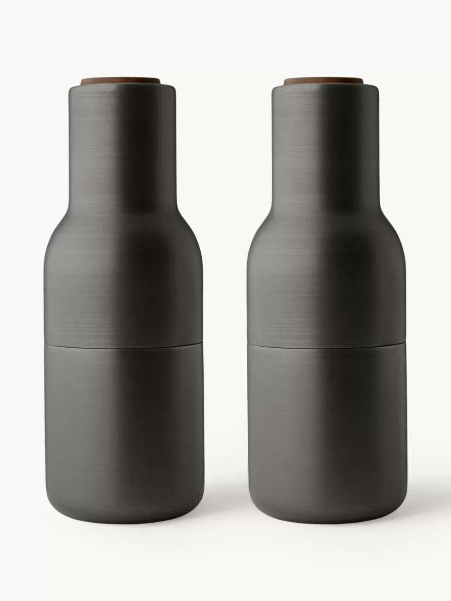 Gewürzmühlen-Audo Copenhagen Salz- & Pfeffermühle Bottle Grinder mit Walnussholzdeckel, 2er-Set Anthrazit, Walnussholz