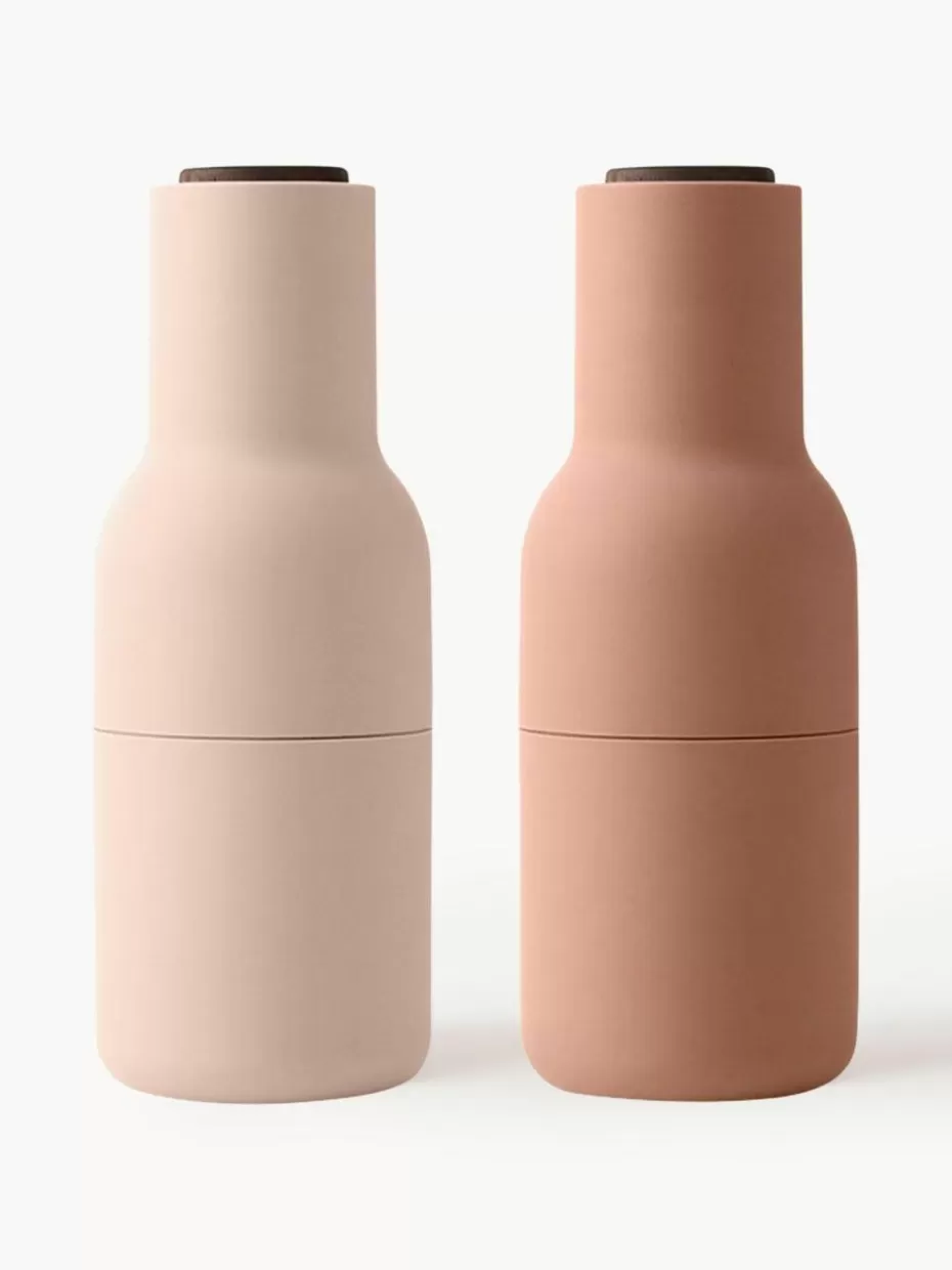 Gewürzmühlen-Audo Copenhagen Salz- & Pfeffermühle Bottle Grinder mit Walnussholzdeckel, 2er-Set Peach, Altrosa, Walnussholz