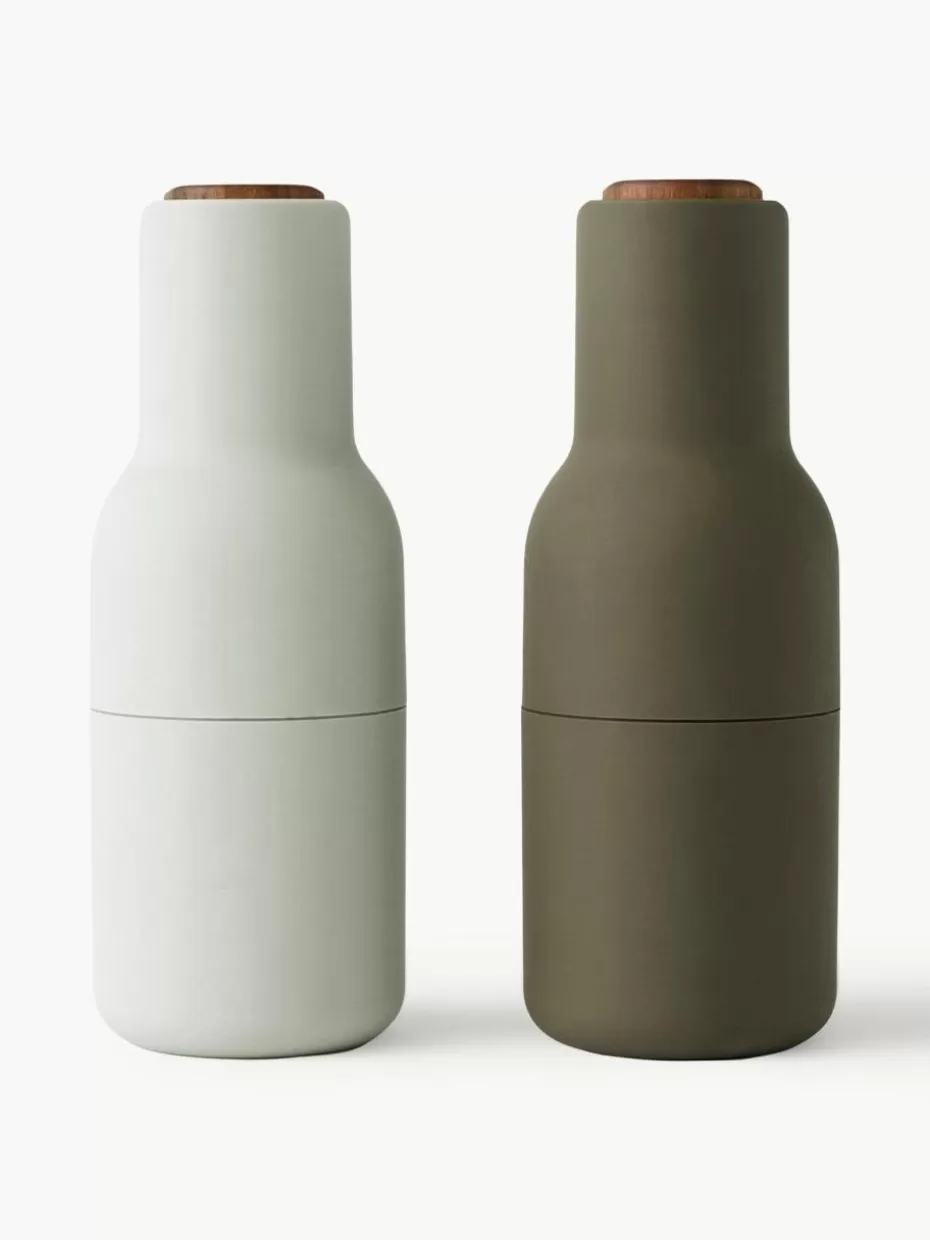 Gewürzmühlen-Audo Copenhagen Salz- & Pfeffermühle Bottle Grinder mit Walnussholzdeckel, 2er-Set Off White, Olivgrün, Walnussholz