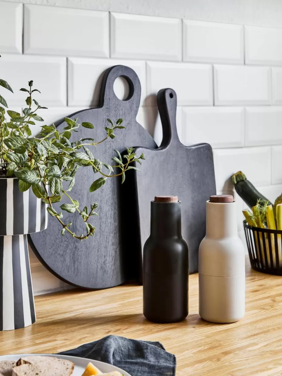 Gewürzmühlen-Audo Copenhagen Salz- & Pfeffermühle Bottle Grinder mit Walnussholzdeckel, 2er-Set Weiß, Dunkelgrau, Walnussholz