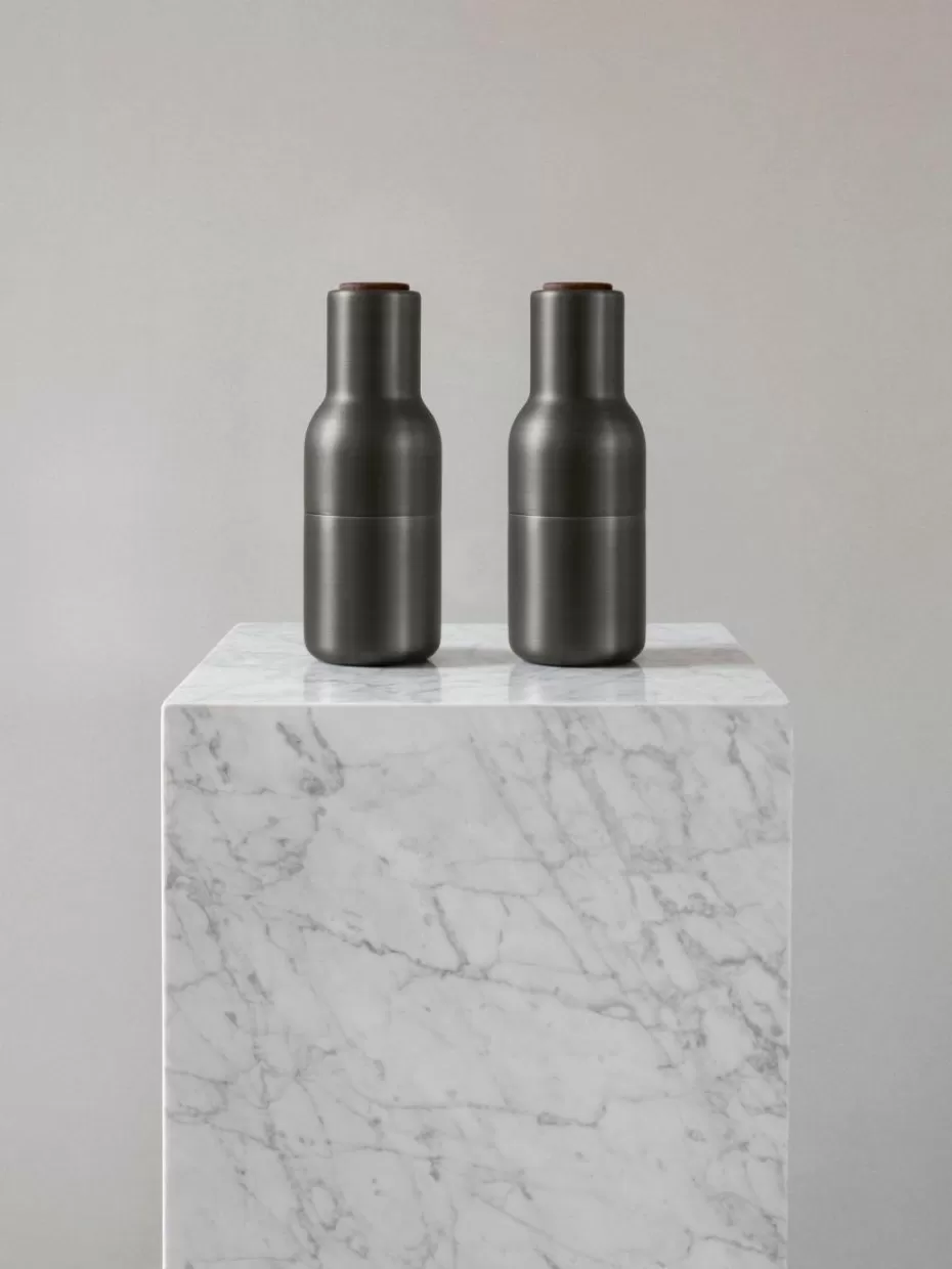 Gewürzmühlen-Audo Copenhagen Salz- & Pfeffermühle Bottle Grinder mit Walnussholzdeckel, 2er-Set Anthrazit, Walnussholz