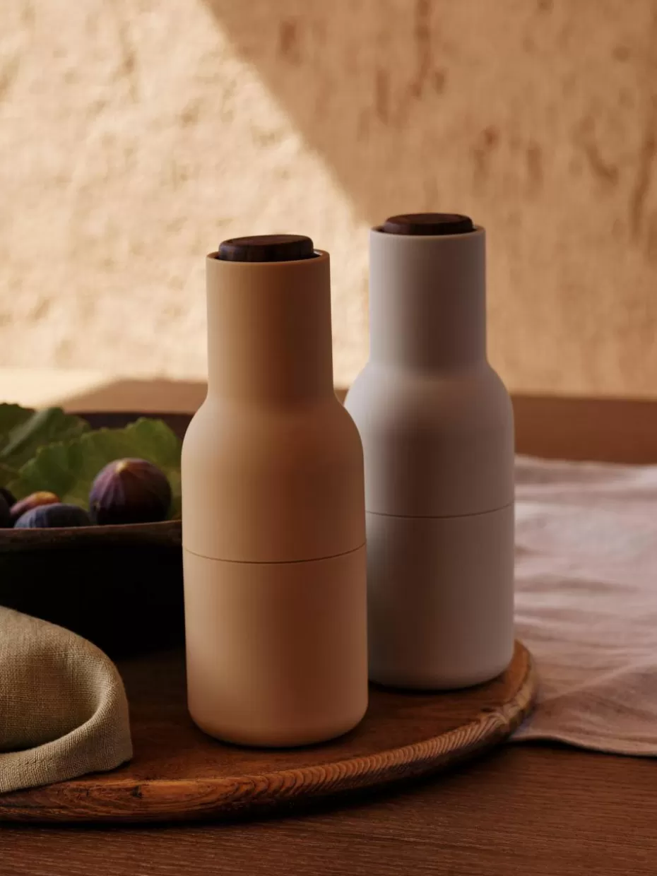 Gewürzmühlen-Audo Copenhagen Salz- & Pfeffermühle Bottle Grinder mit Walnussholzdeckel, 2er-Set Peach, Altrosa, Walnussholz