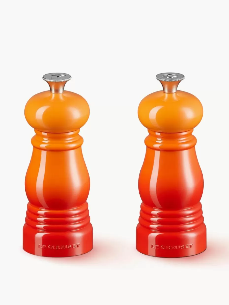 Gewürzmühlen-Le Creuset Salz- & Pfeffermüh mit Keramikmahlwerk, 2er-Set Orangetöne glänzend, Silberfarben