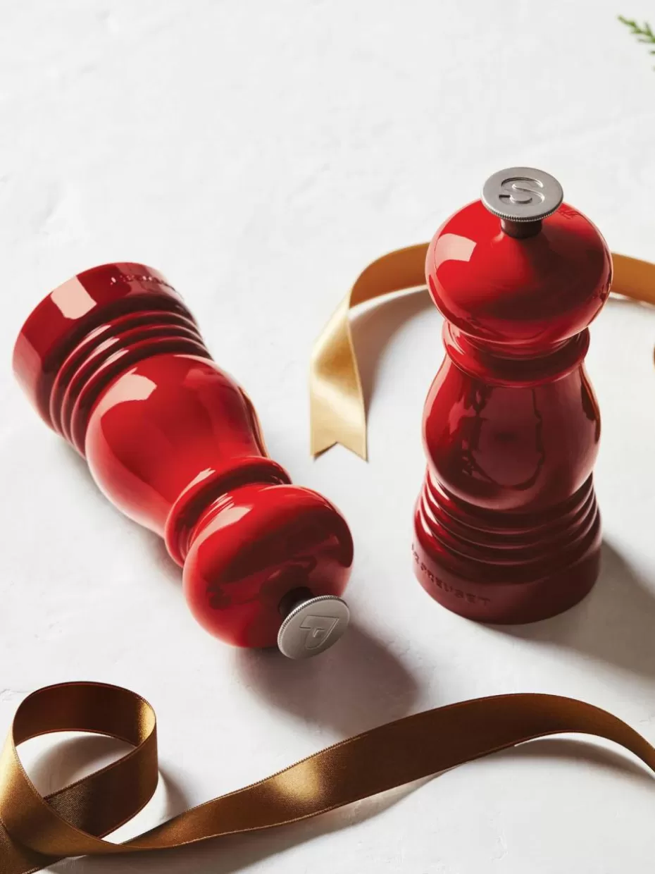 Gewürzmühlen-Le Creuset Salz- & Pfeffermüh mit Keramikmahlwerk, 2er-Set Rottöne glänzend, Silberfarben
