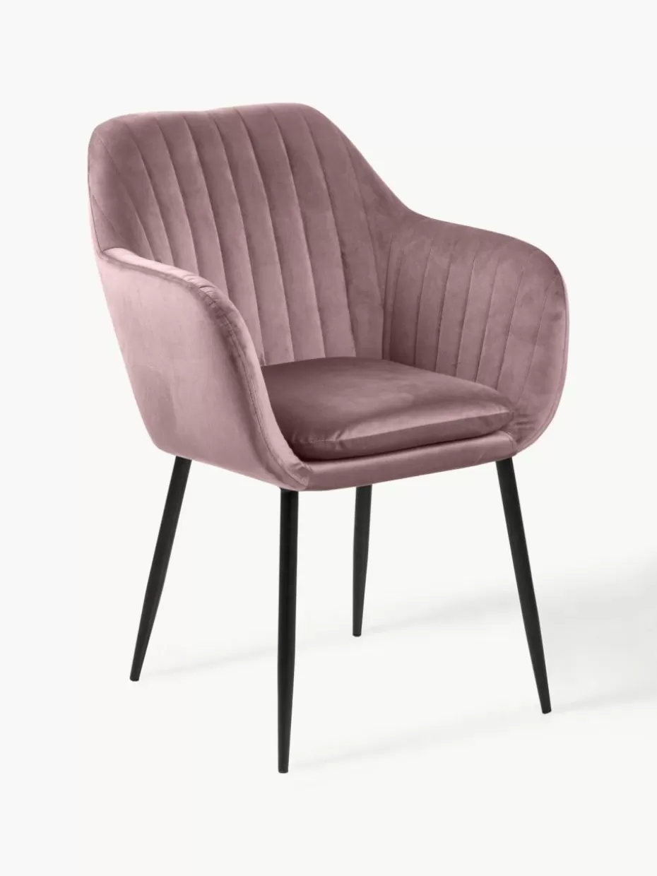 Stühle-Westwing Samt-Armlehnstuhl Emilia mit Metallbeinen Samt Mauve, Schwarz