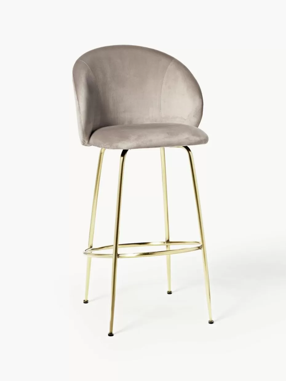 Barhocker-Westwing Collection Samt-Barstuhl Luisa Samt Taupe, Goldfarben glänzend
