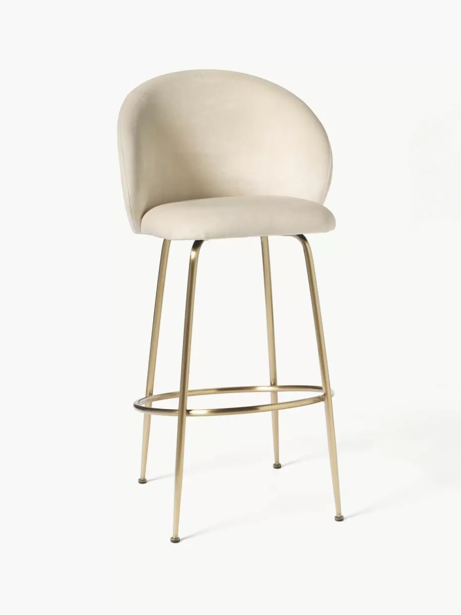 Barhocker-Westwing Collection Samt-Barstuhl Luisa Samt Cremeweiß, Goldfarben glänzend