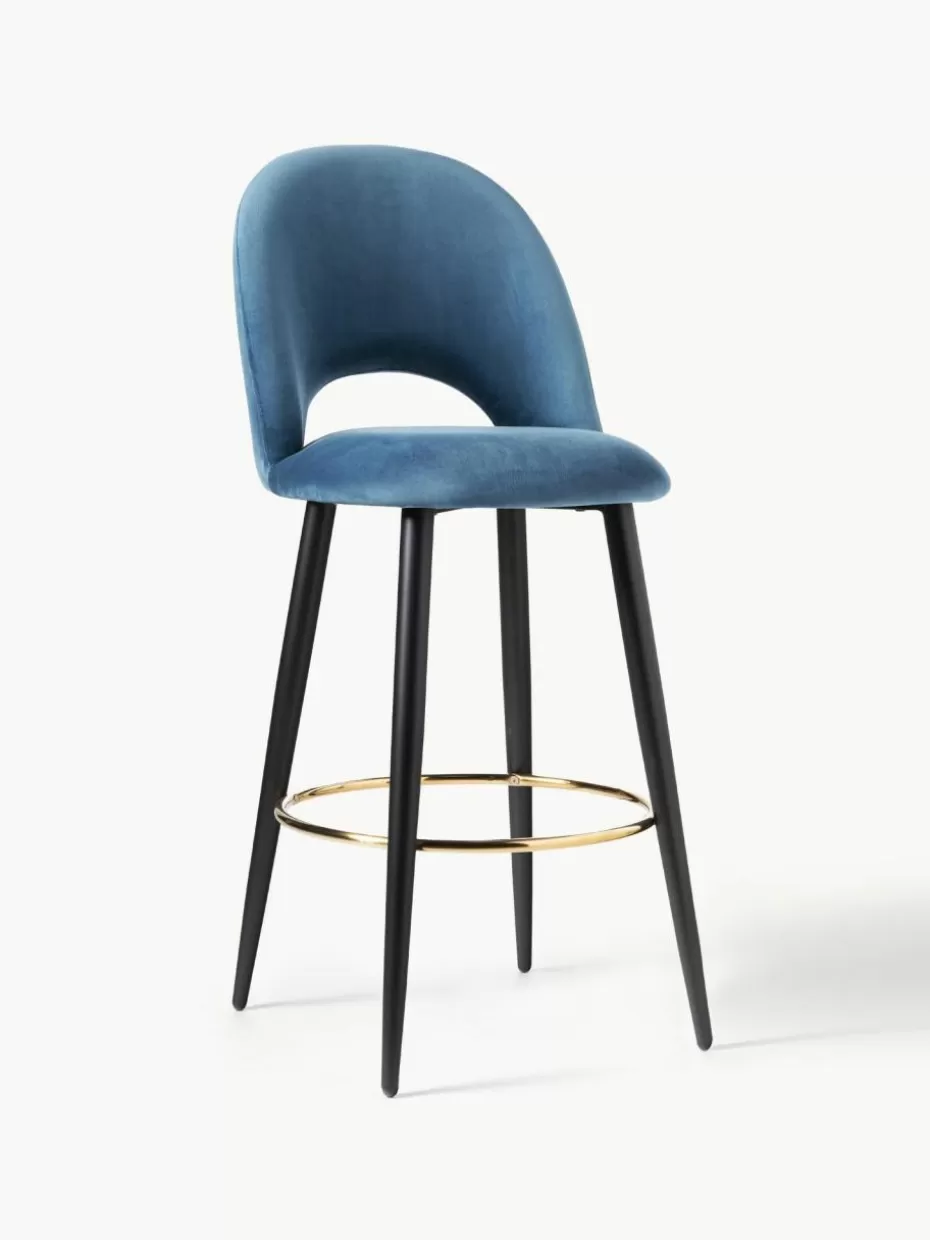 Barhocker-Westwing Collection Samt-Barstuhl Rachel Samt Blau, Schwarz matt