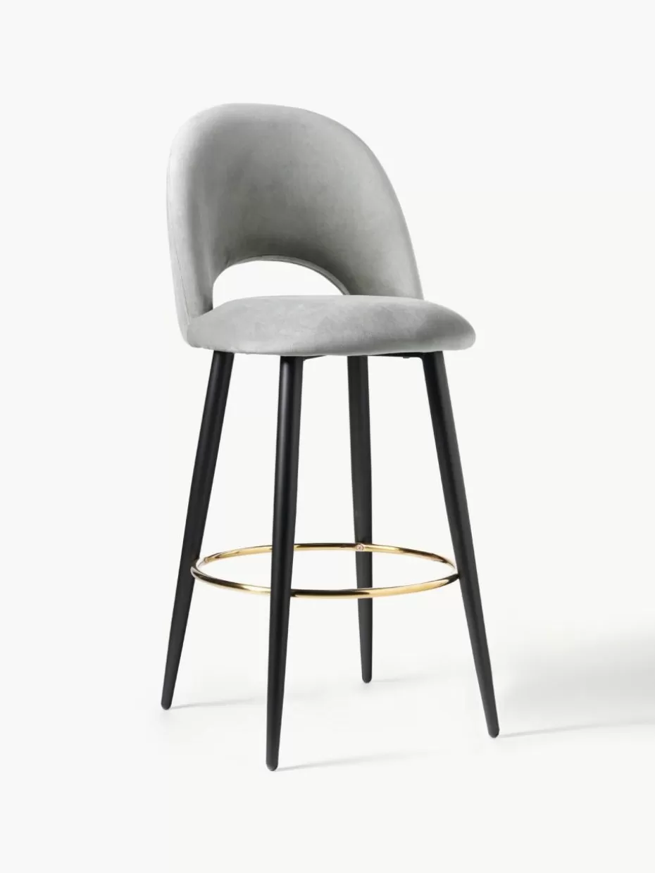 Barhocker-Westwing Collection Samt-Barstuhl Rachel Samt Hellgrau, Schwarz matt