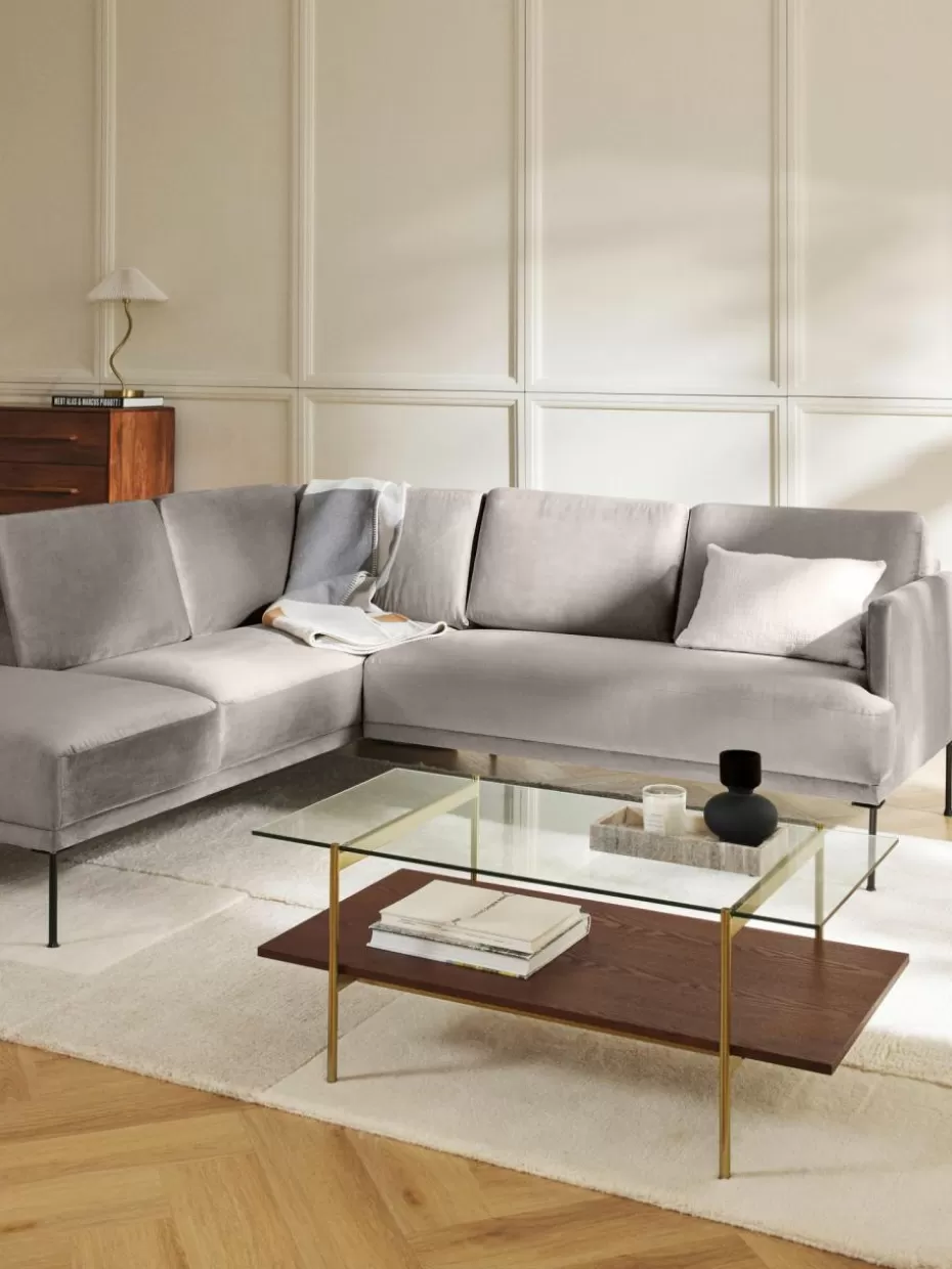 Sofas | Sofaserien-Westwing Collection Samt-Ecksofa Fluente Samt Greige