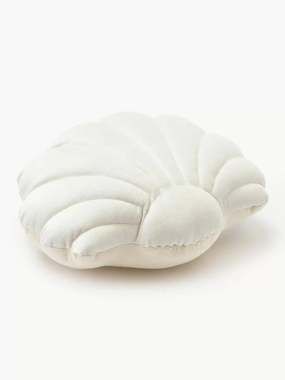 Dekokissen-Westwing Collection Samt-Kissen Shell in Muschelform Off White