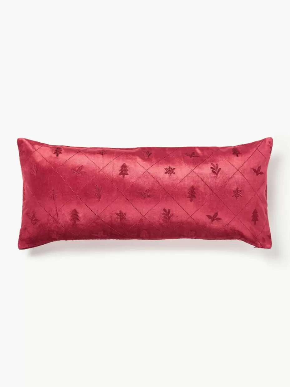 Weihnachtskissen | Dekokissen-Westwing Collection Samt-Kissenhülle Isadora mit weihnachtlicher Stickerei Rot