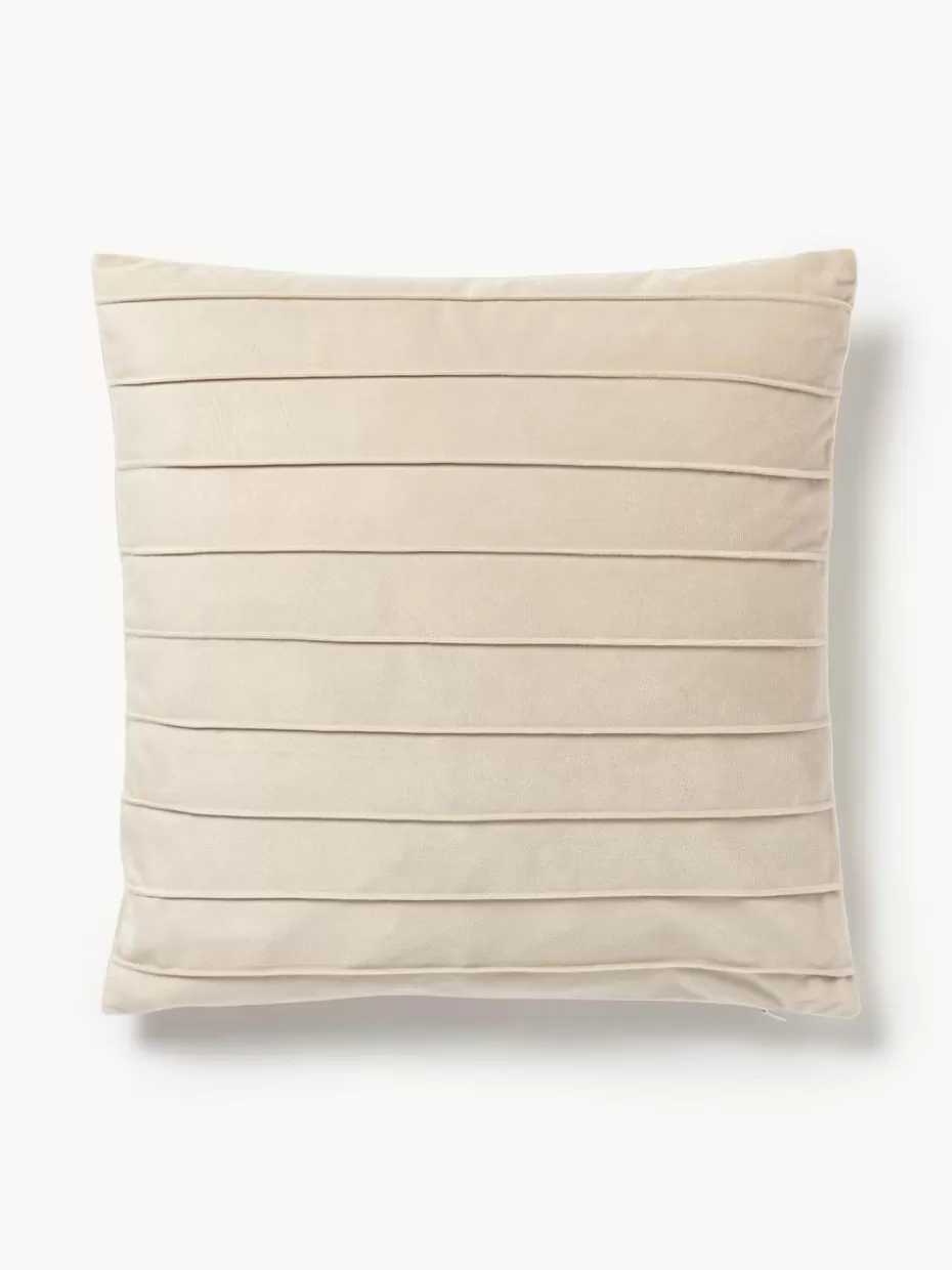 Dekokissen-Westwing Collection Samt-Kissenhülle Lola mit Strukturmuster Beige
